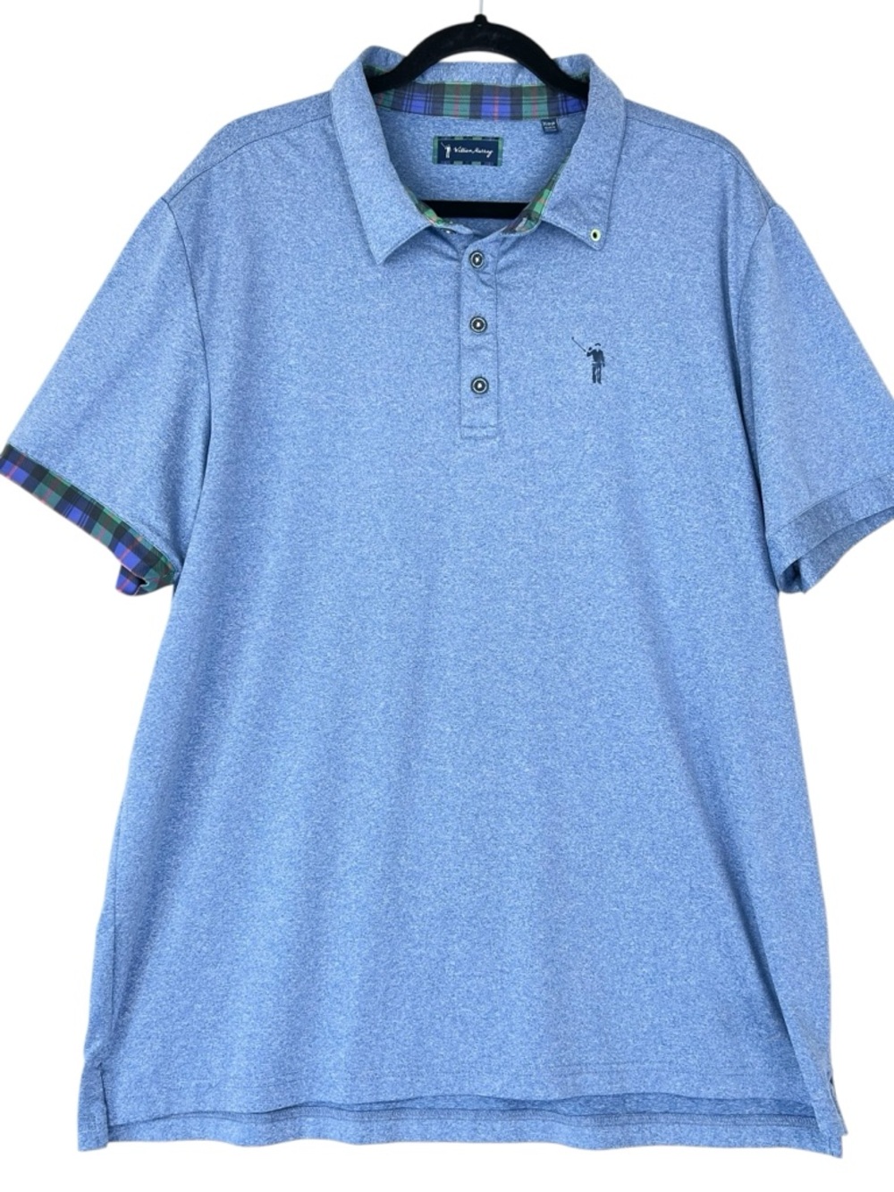 William Murray Heathered Blue Tartan Print Mens Performance Golf Polo Size XL